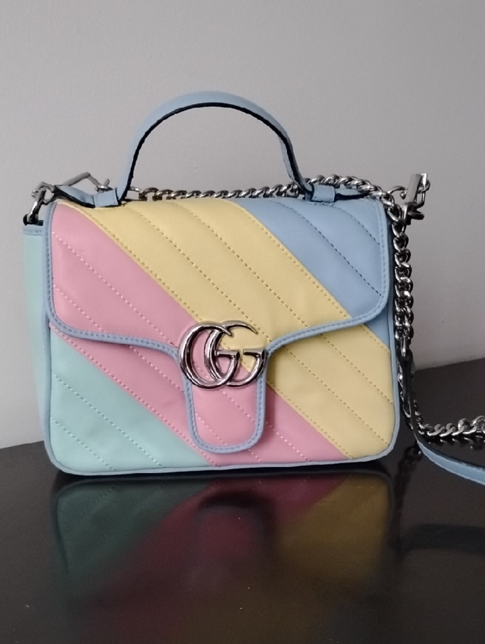 Miami  Style Pastel Gucci Style Quilted Crossbody Handbag with Chain Strap